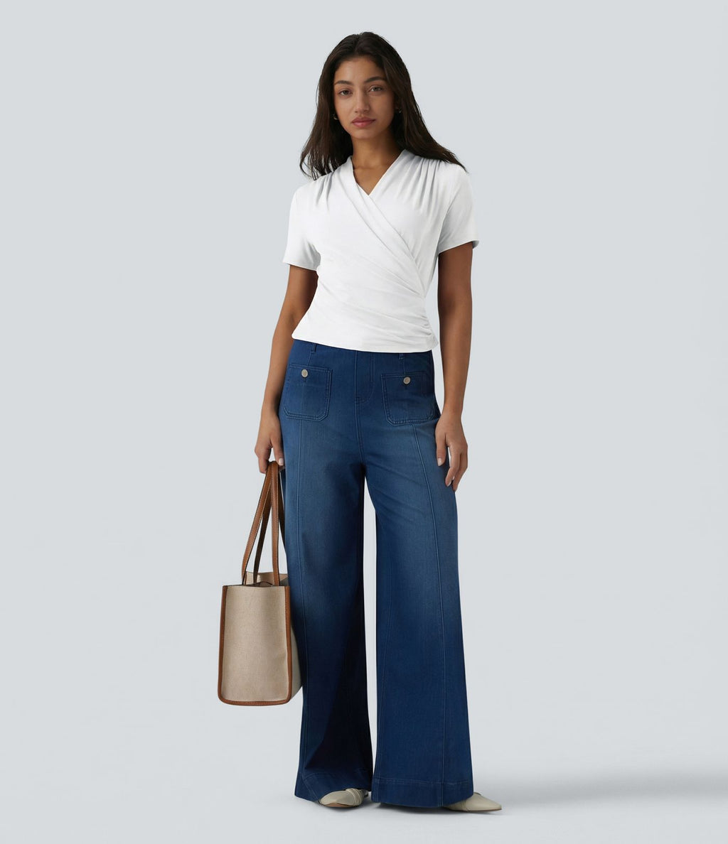 Blouse col V manches courtes pour le bureau