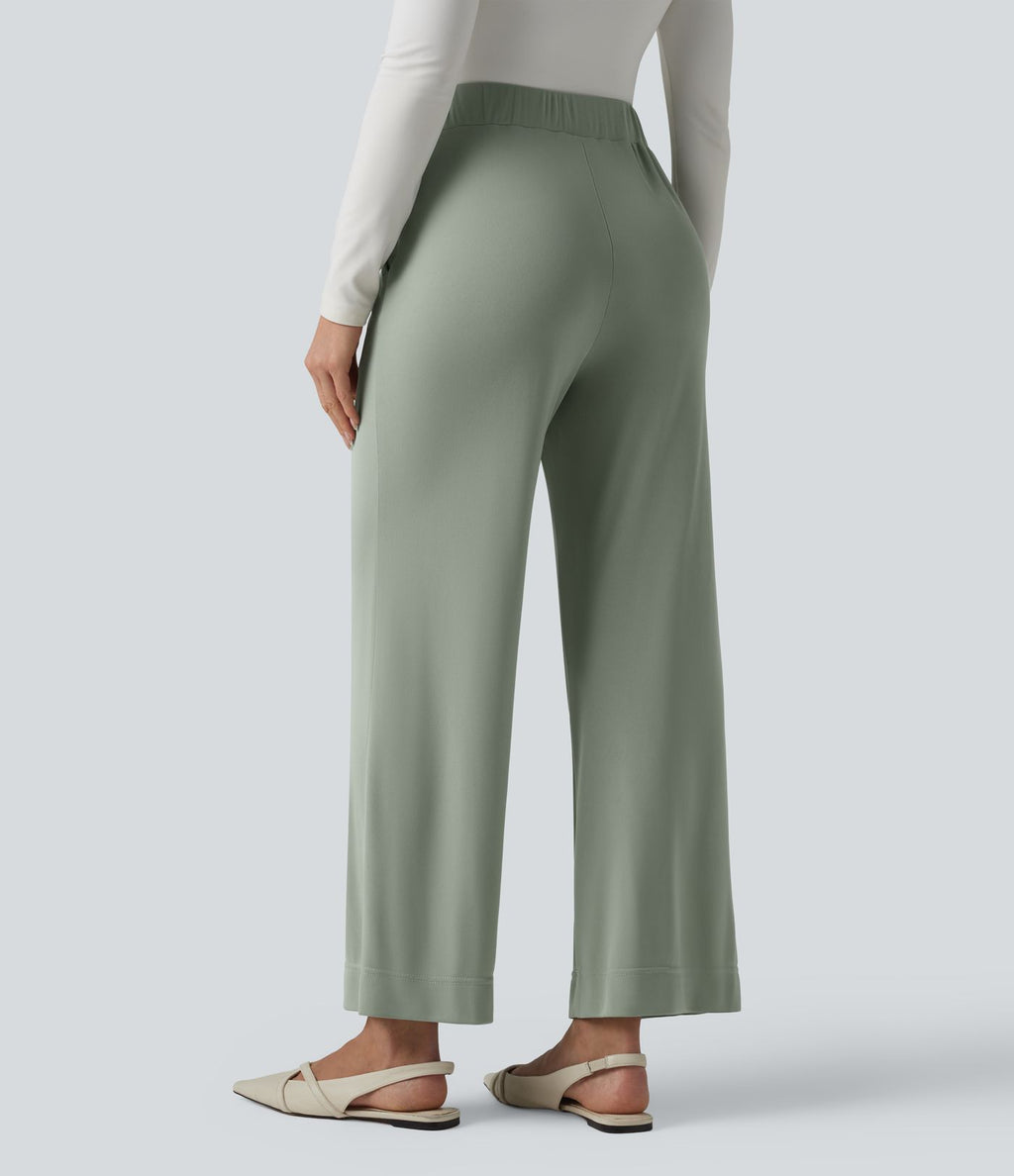 Pantalon tailleur taille haute à jambes droites avec poches