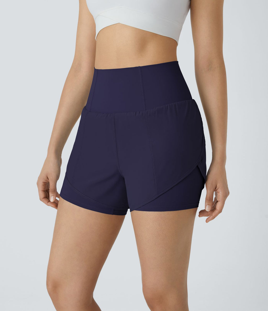 Breezeful™ Short 8,8cm Yoga Séchage Rapide 2 en 1 Taille Super Haute Ourlet Courbé Poches Latérales