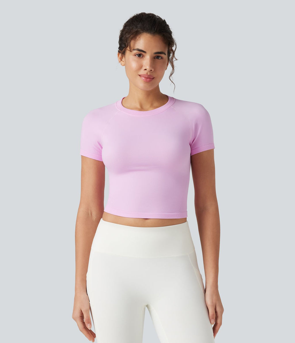 Haut de sport yoga OneForm sans couture Flow col rond manches courtes raglan ajusté