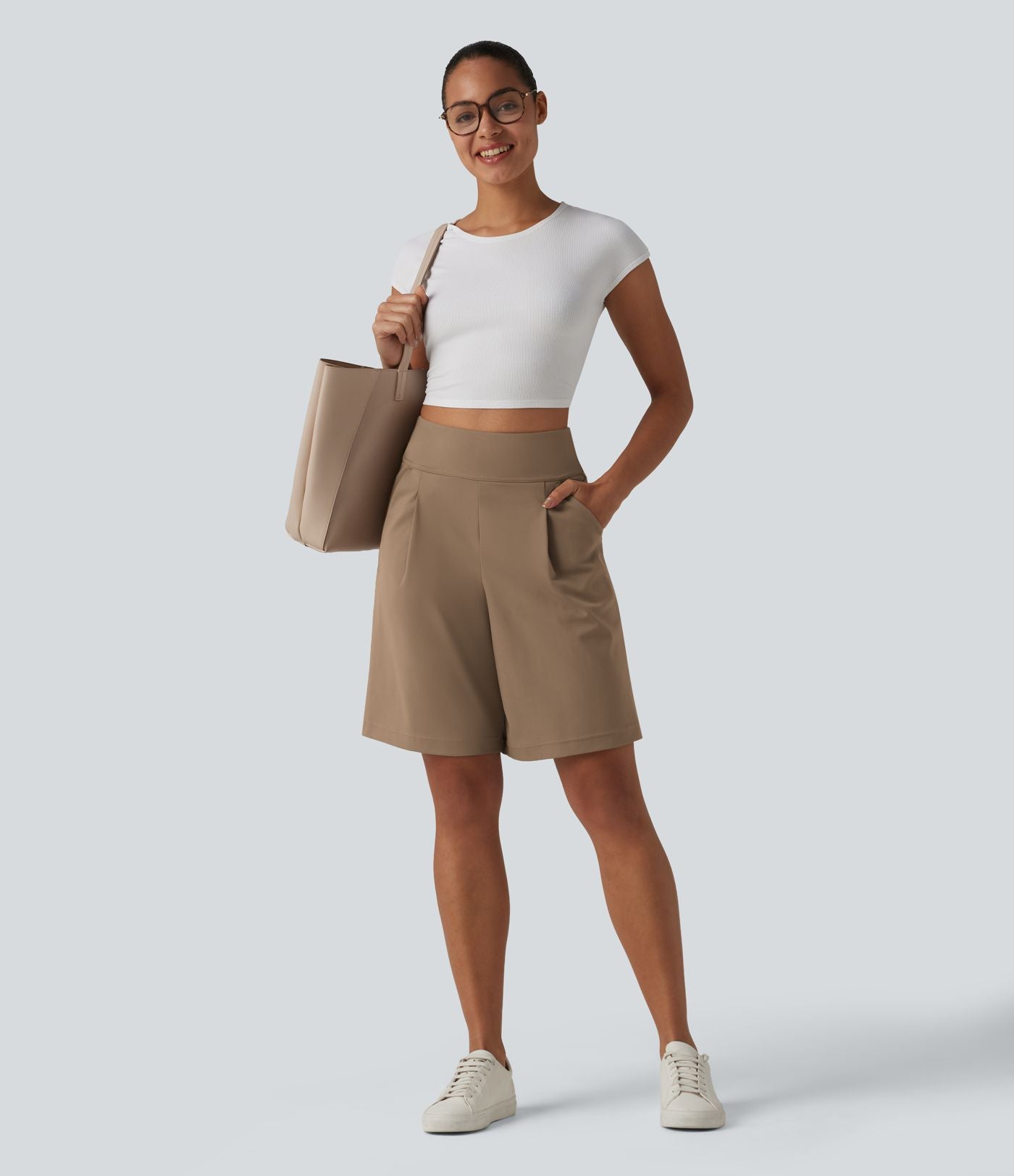 DayStretch Short tailleur bermuda plissé taille haute 25,5 cm avec poches