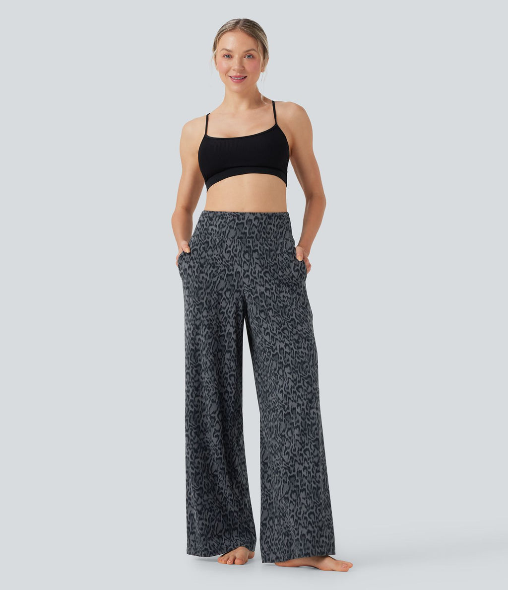 Pantalon de yoga large Halara UltraSculpt™ taille haute imprimé léopard avec poches