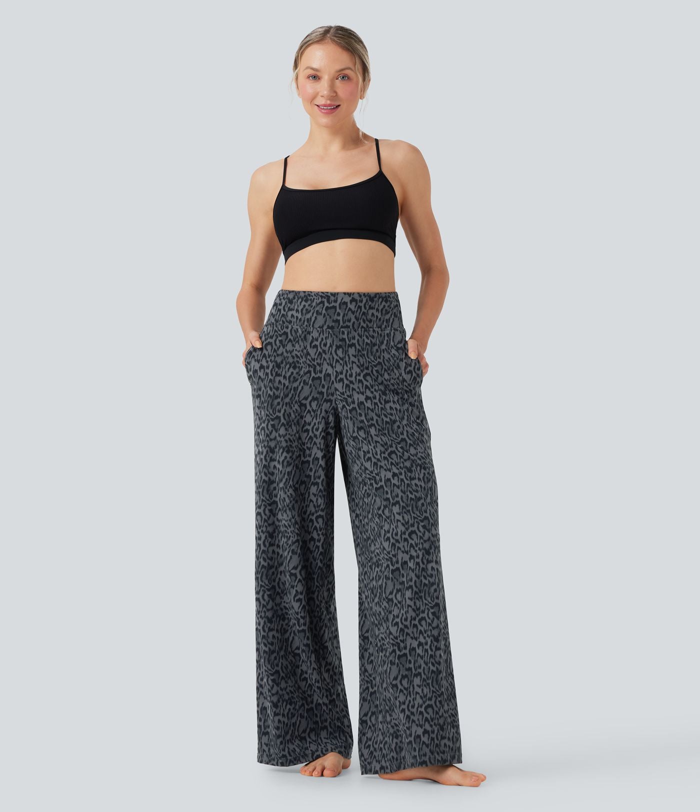 Pantalon de yoga large Halara UltraSculpt™ taille haute imprimé léopard avec poches