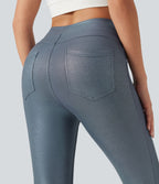 Leggings de yoga taille haute en maille côtelée avec imprimé métallisé et poches