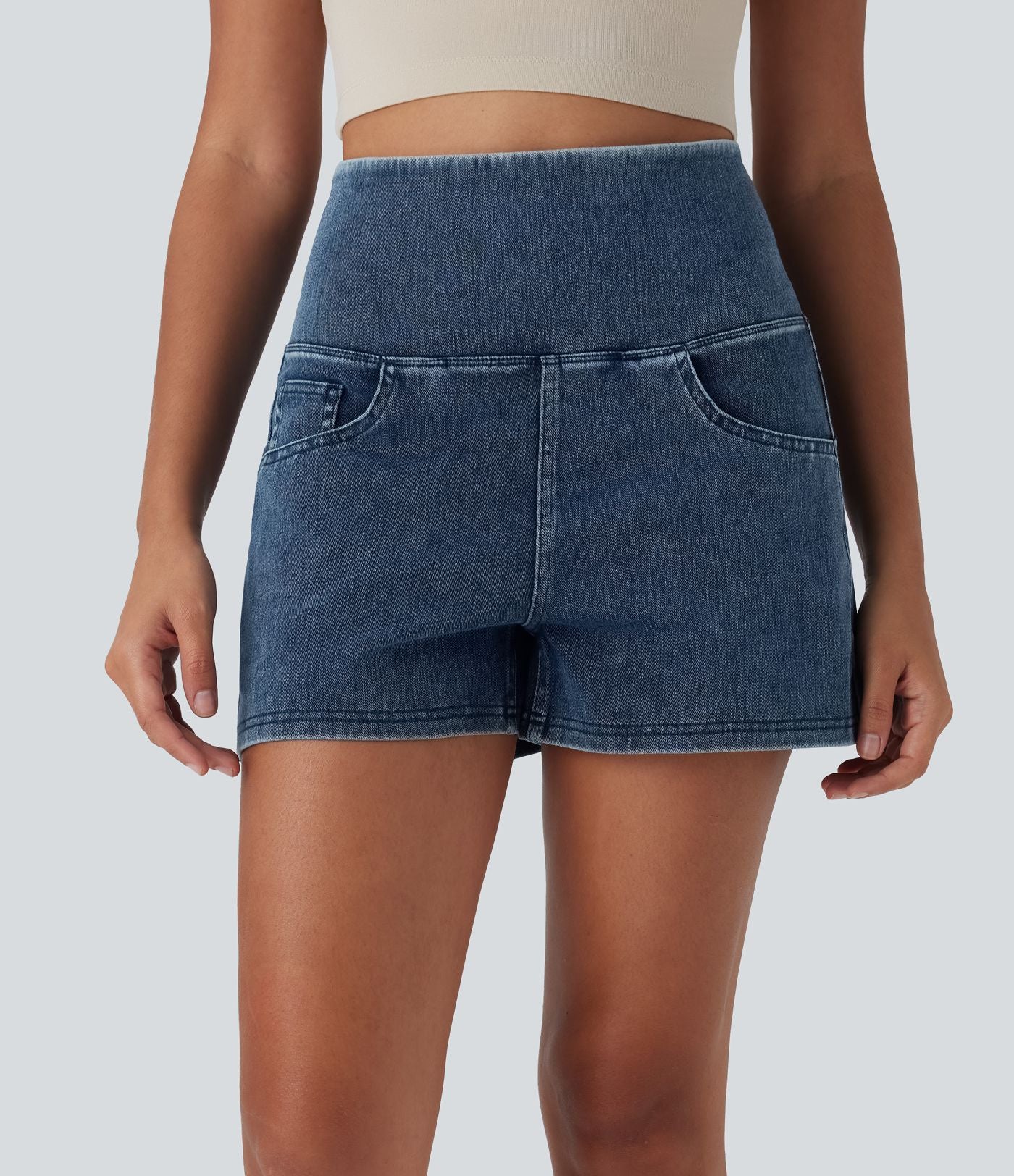 Short 7,5 cm décontracté gainant taille haute effet denim avec poches Halara Flex™