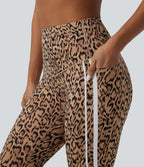 Legging 7/8 d'entraînement taille haute gainant imprimé léopard et rayures color block Halara UltraSculpt™ avec poches