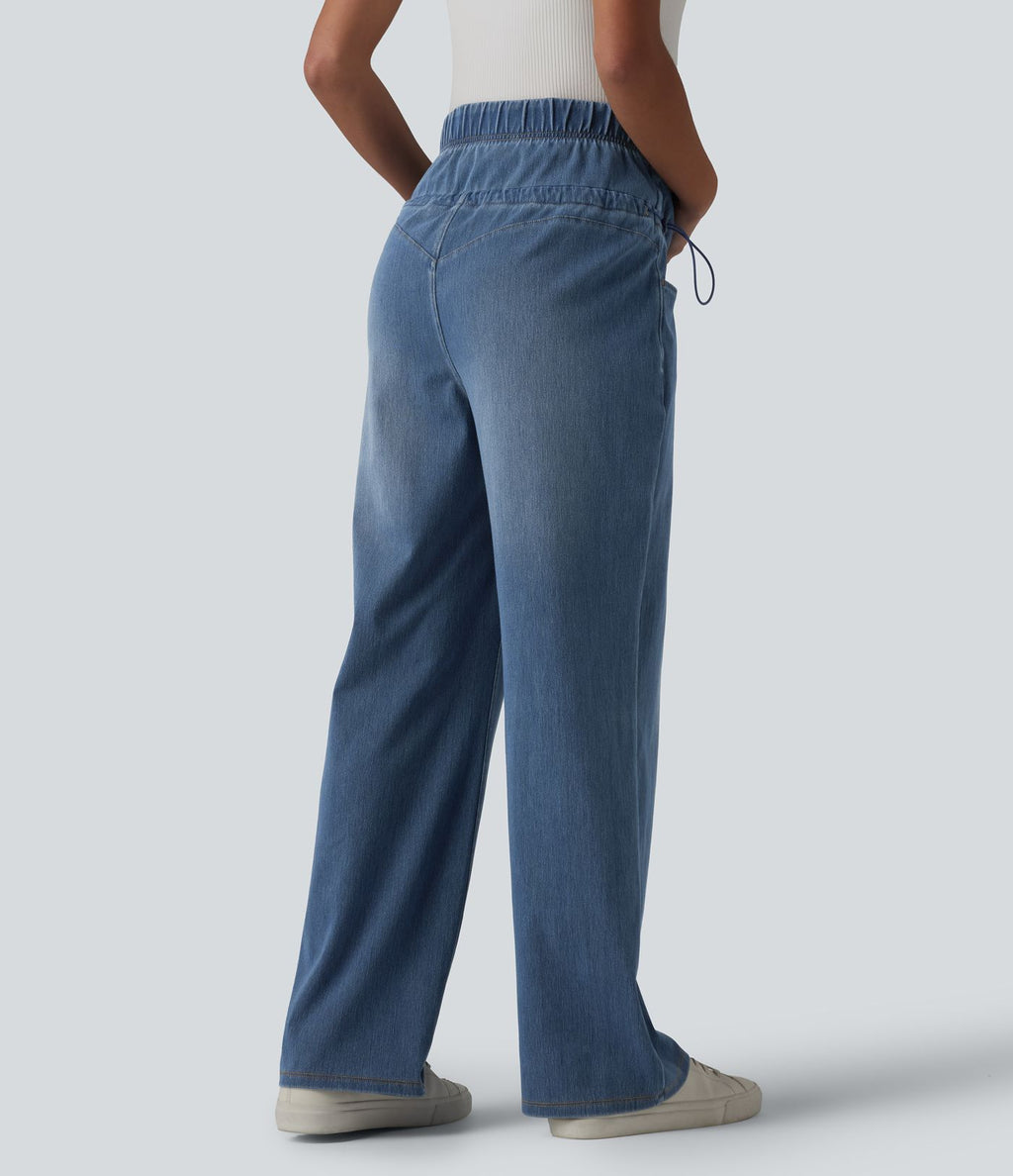 Halara Flex™ Jean de maternité ample décontracté à taille haute croisée avec cordon de serrage ajustable et poches