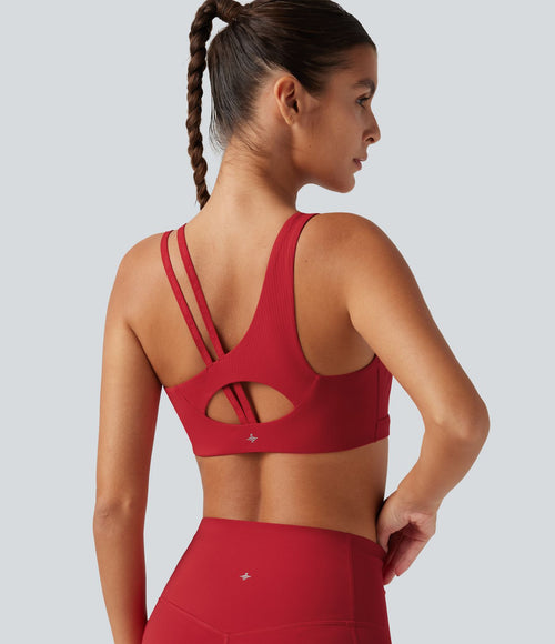 Brassière de running Halara UltraSculpt™ côtelée maintien léger asymétrique avec découpe et coussinets amovibles