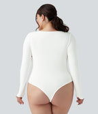 Body grande taille maille côtelée col carré manches longues ajusté