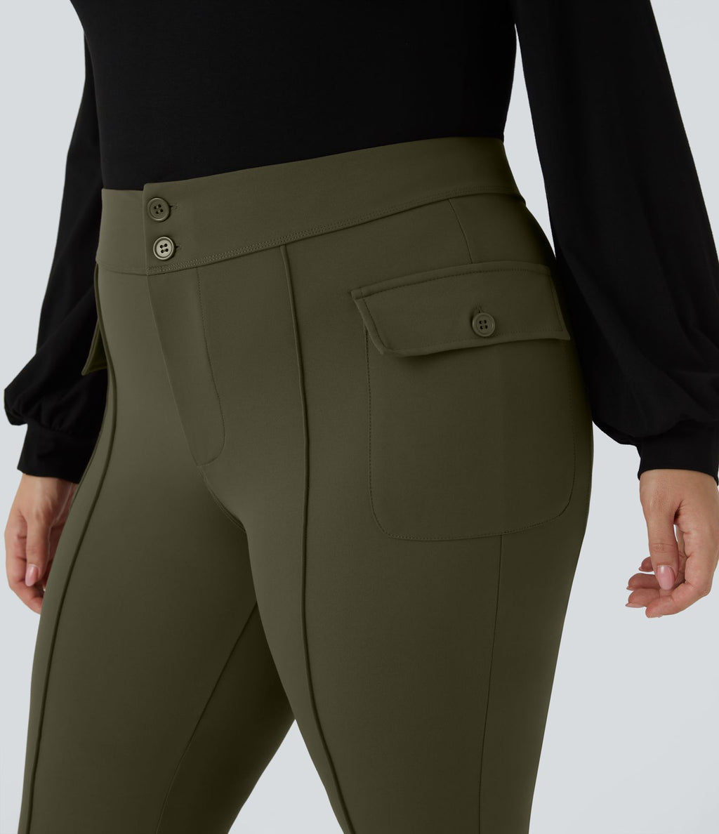 Pantalon cargo évasé taille haute grande taille avec poches à rabat latérales