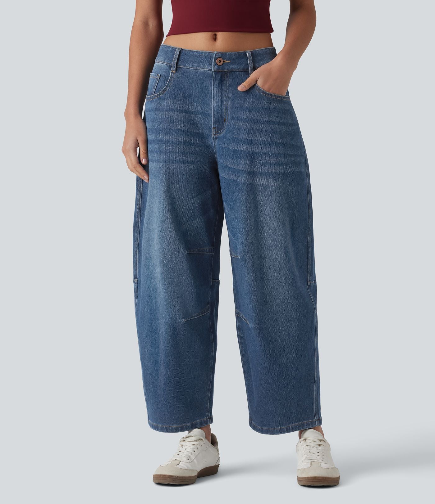 Jean Barrel 7/8 taille basse Halara Flex™ avec poches zippées