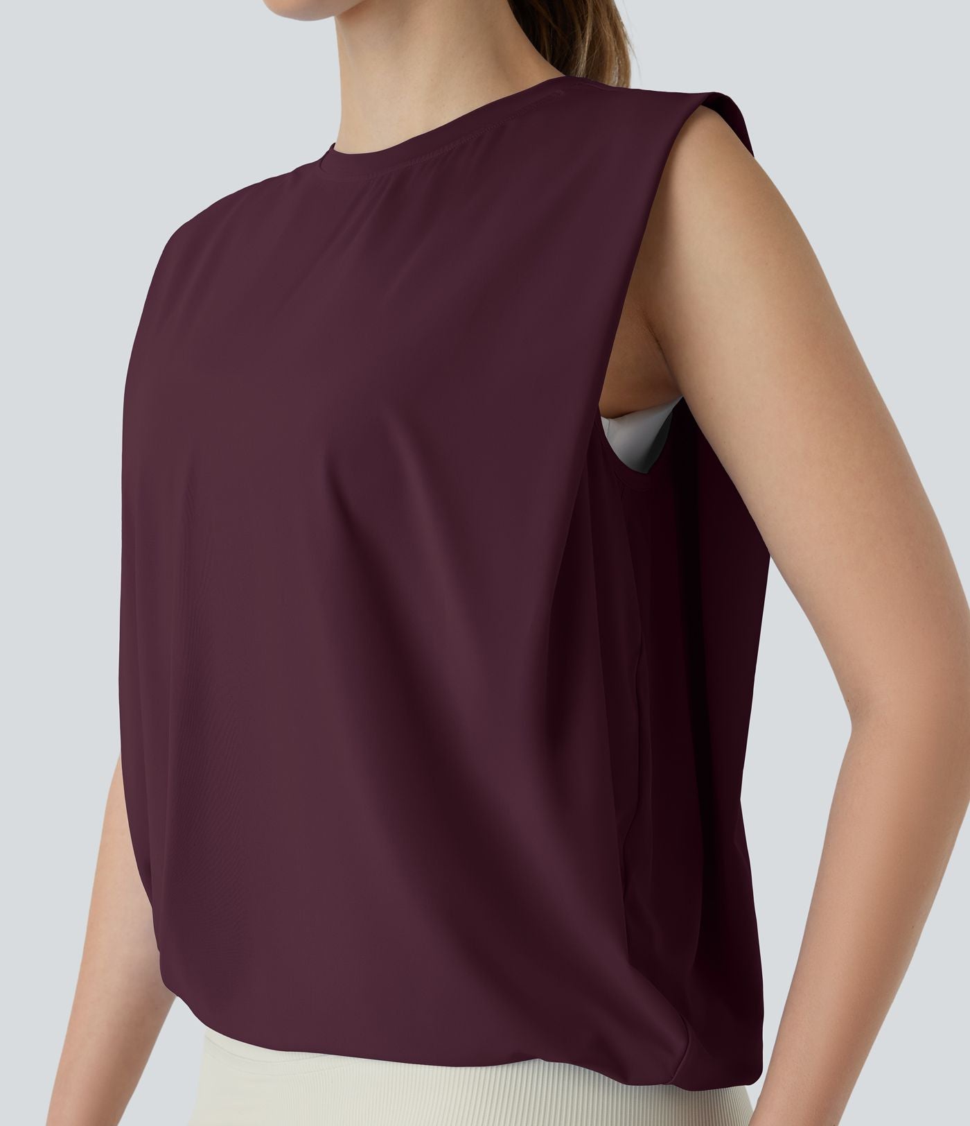 Débardeur de yoga col rond froncé, tissu rafraîchissant - Protection UPF50+