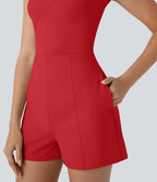 Combinaison de yoga Softlyzero™ Airy avec col U, manches courtes et poches latérales - Édition Easy Peasy