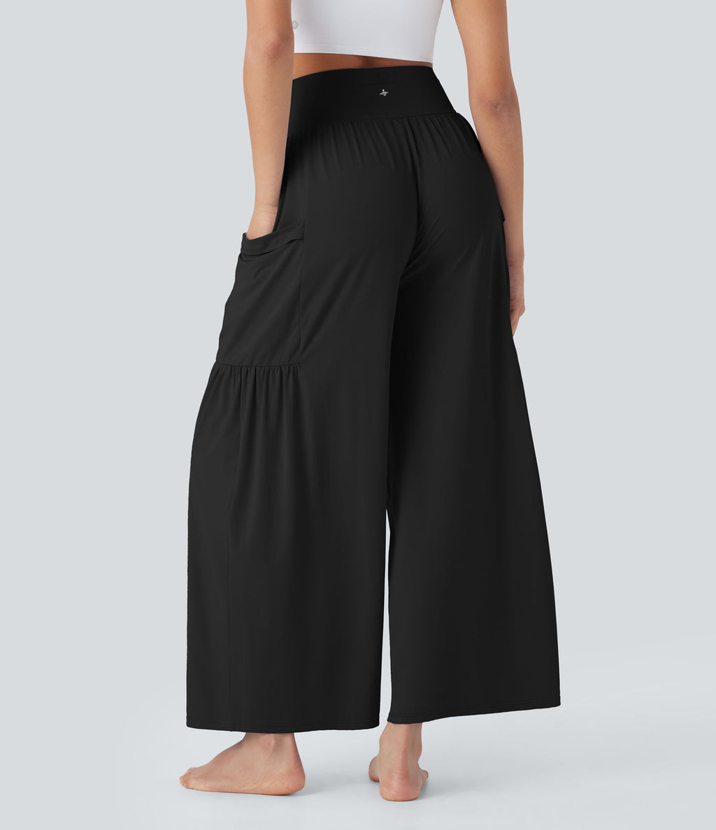 Pantalon de yoga large gainant taille haute avec cordon de serrage et effet frais InstantCool avec poches, protection solaire UPF50+