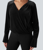 Blouse velours tailleur col V croisé manches longues
