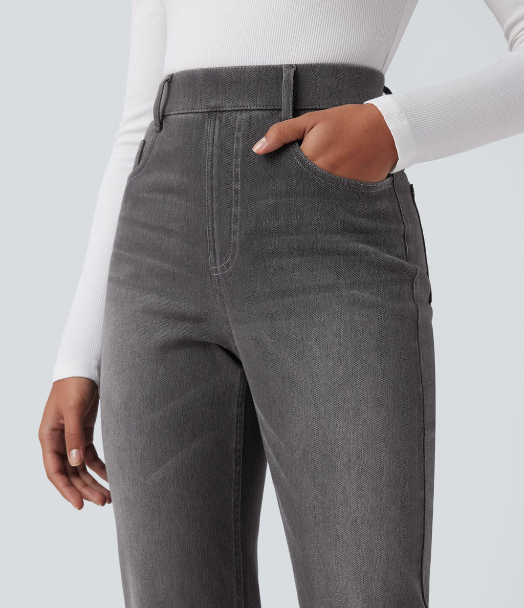 Halara Flex™ Jean casual délavé jambe droite taille haute gainant avec poches