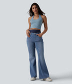 Jean évasé décontracté Halara Flex™ double ceinture gainant taille haute avec poches