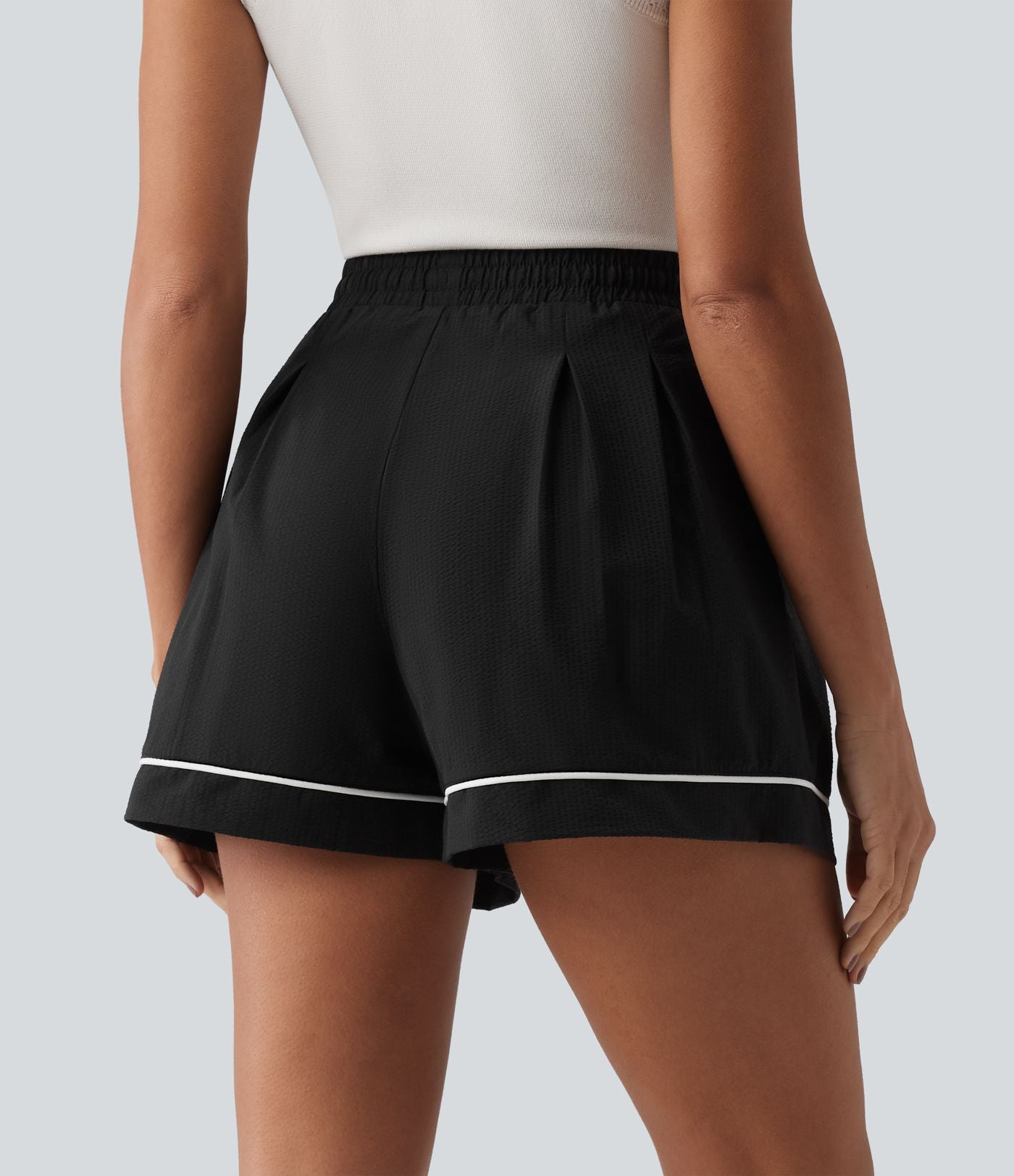 Short tailleur ample vacances froissé à plis séchage rapide taille haute avec cordon de serrage et poches