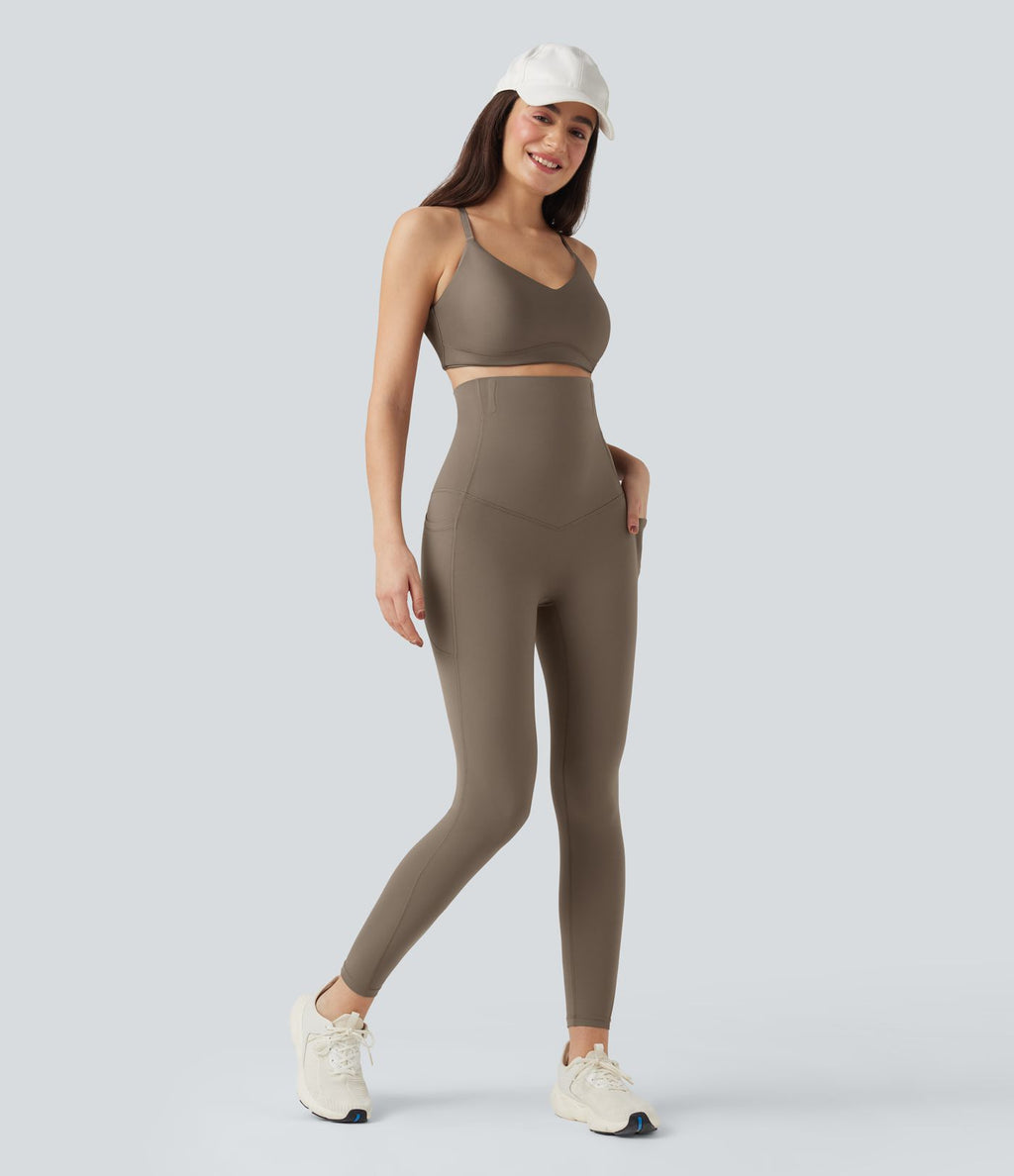 Pantalon large fluide décontracté gainant taille haute avec poches
