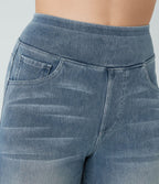 Halara Flex™ Jean Large Casual Taille Haute Poches Multiples Tricot Extensible Délavé