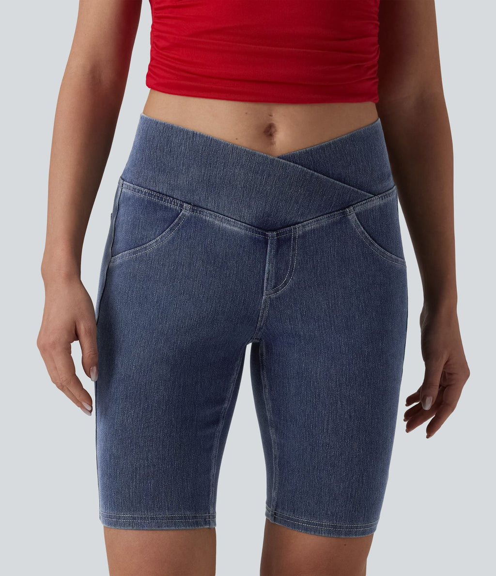 Short denim skinny décontracté Halara Flex™ croisé taille mi-haute 23 cm avec poches