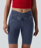 Short denim skinny décontracté Halara Flex™ croisé taille mi-haute 23 cm avec poches