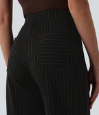 Pantalon tailleur large taille haute rayures avec poches