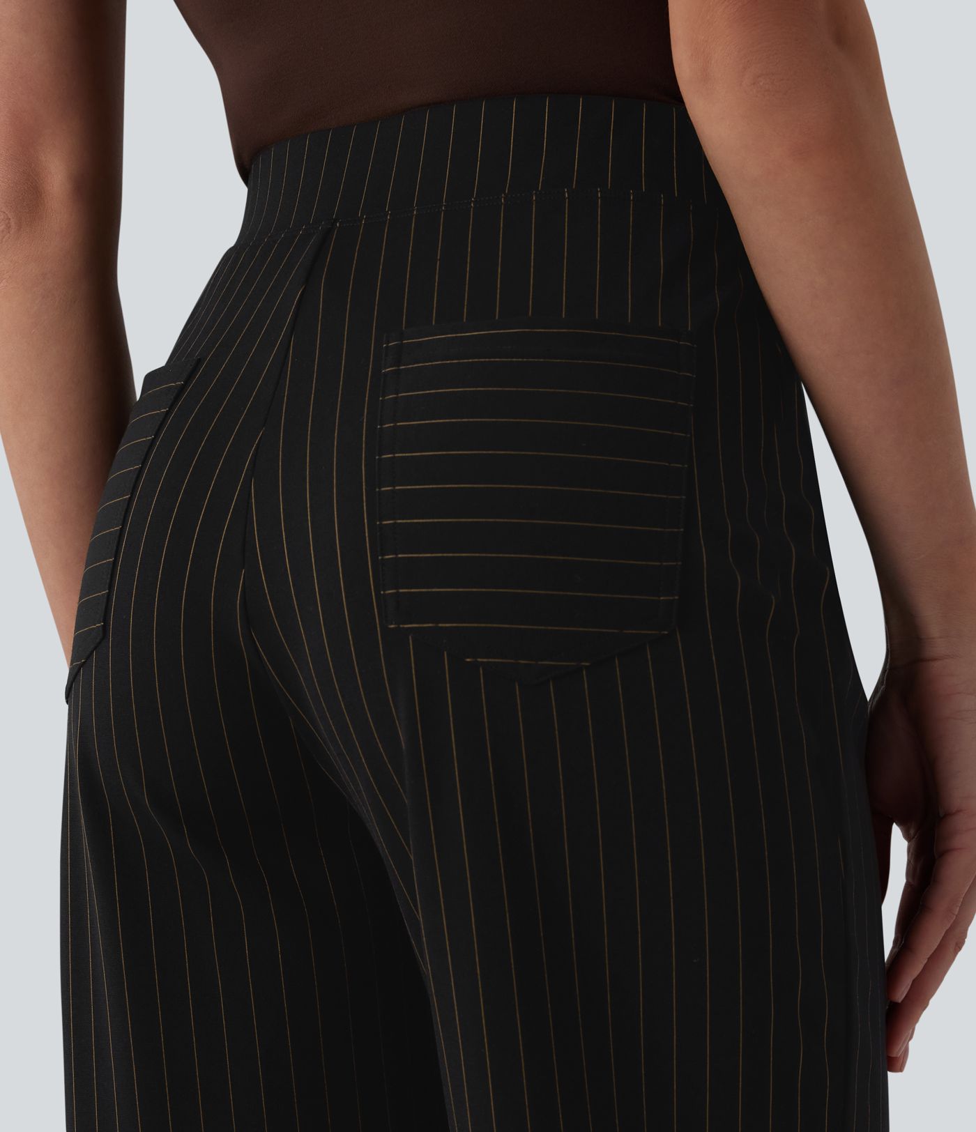 Pantalon tailleur large taille haute rayures avec poches