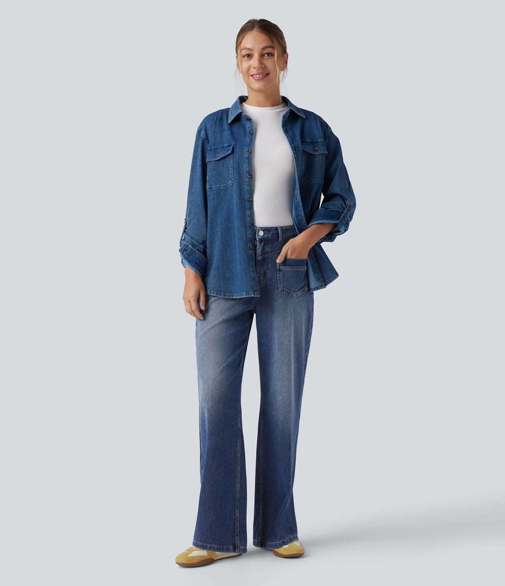 Halara Flex™ Jean coupe droite décontracté taille mi-haute avec poches