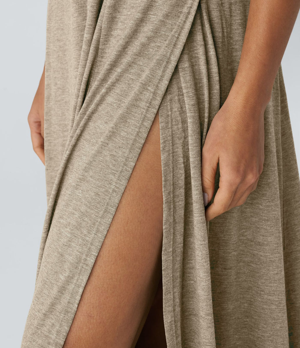 Robe Casual Débardeur Longue Fluide Fendue Dos Nu à Col en U