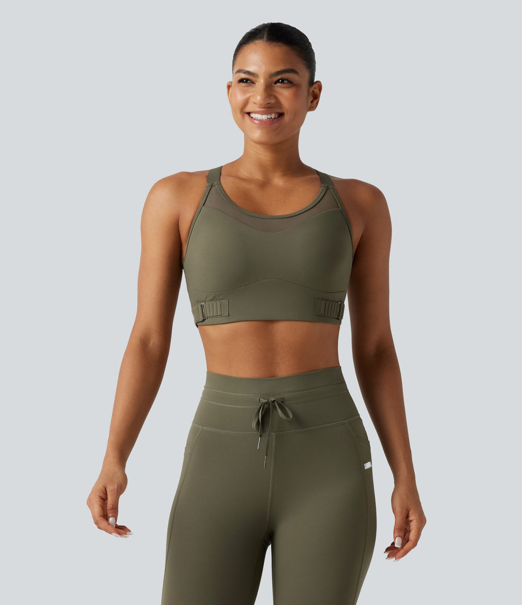 Brassière de sport à maintien moyen avec dos croisé, boucle réglable et brassière intégrée en mesh respirant, effet frais InstantCool, séchage rapide, protection solaire UPF50+