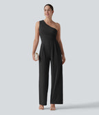 Combinaison décontractée asymétrique sans manches froncée soutien-gorge intégré avec poches - Easy Peasy