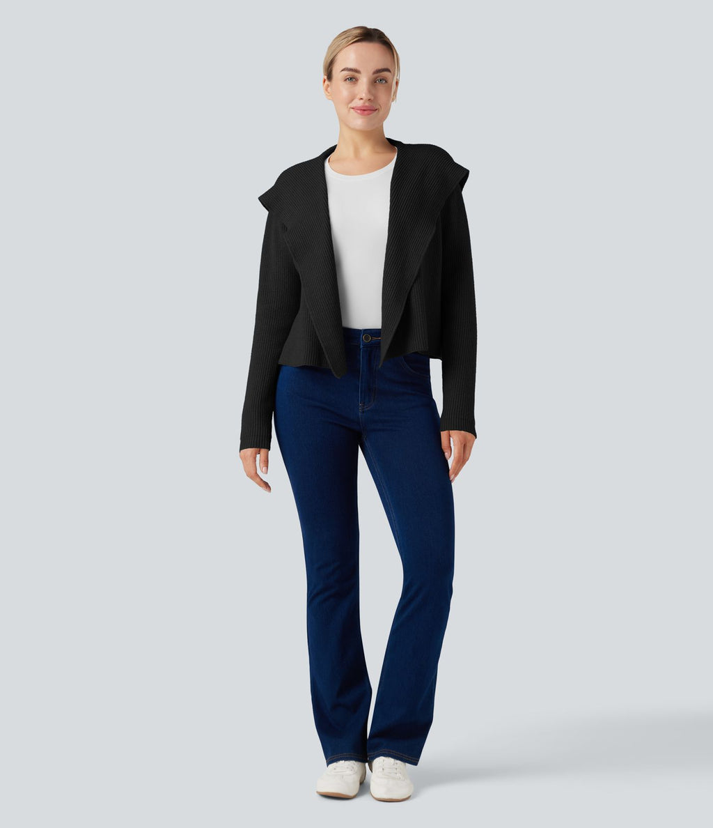 Cardigan ouvert à capuche manches longues