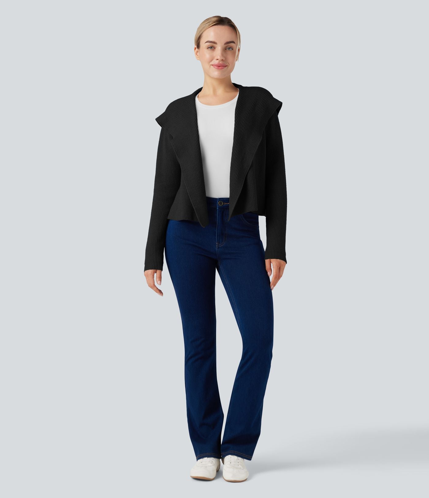 Cardigan ouvert à capuche manches longues