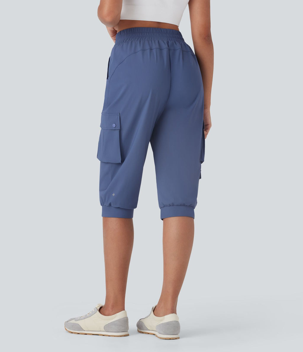 Pantacourt cargo de danse à taille haute avec cordon à séchage rapide avec poches