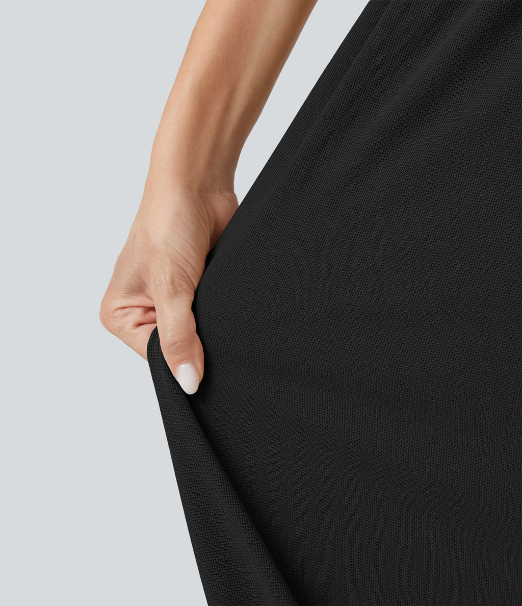Jogging décontracté taille haute en maille gaufrée avec poches