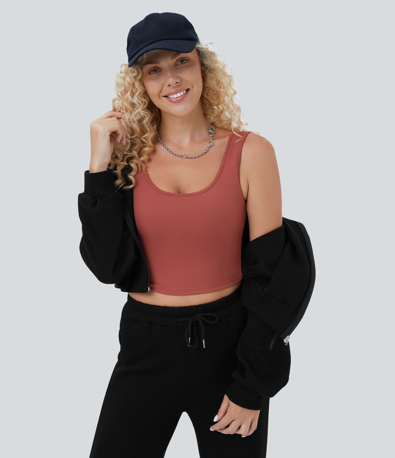 Sweatshirt en Coton Casual à Manches Longues avec Cordon de Serrage et Zipper Style Waffle