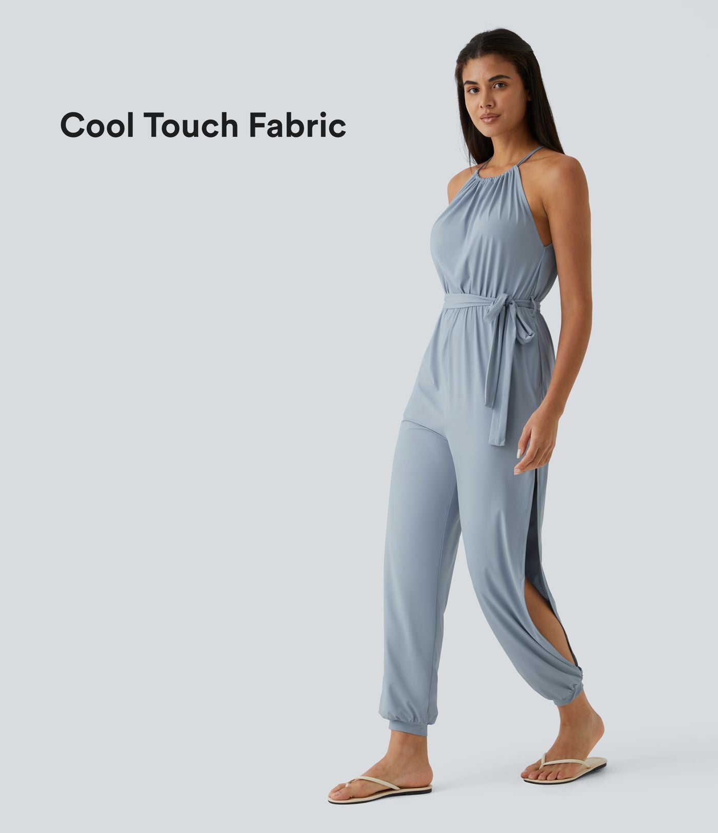 Combinaison de vacances sans manches avec attache au dos, plis, ceinture et poches latérales et découpes effet frais InstantCool