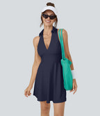 Robe de golf mini SoftlyZero™ Airy évasée à effet frais InstantCool en 2-en-1 avec col dos nageur et poche pour tee de golf, protection solaire UPF50+