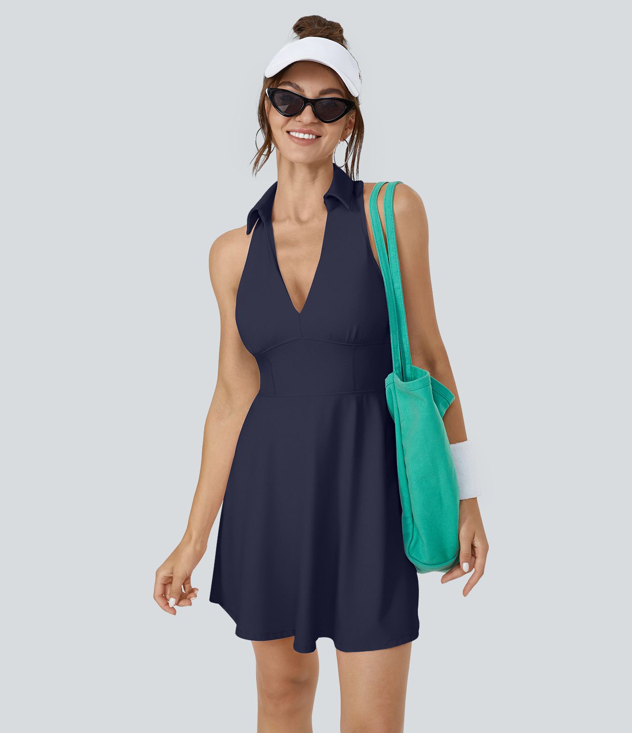 Robe de golf mini SoftlyZero™ Airy évasée à effet frais InstantCool en 2-en-1 avec col dos nageur et poche pour tee de golf, protection solaire UPF50+