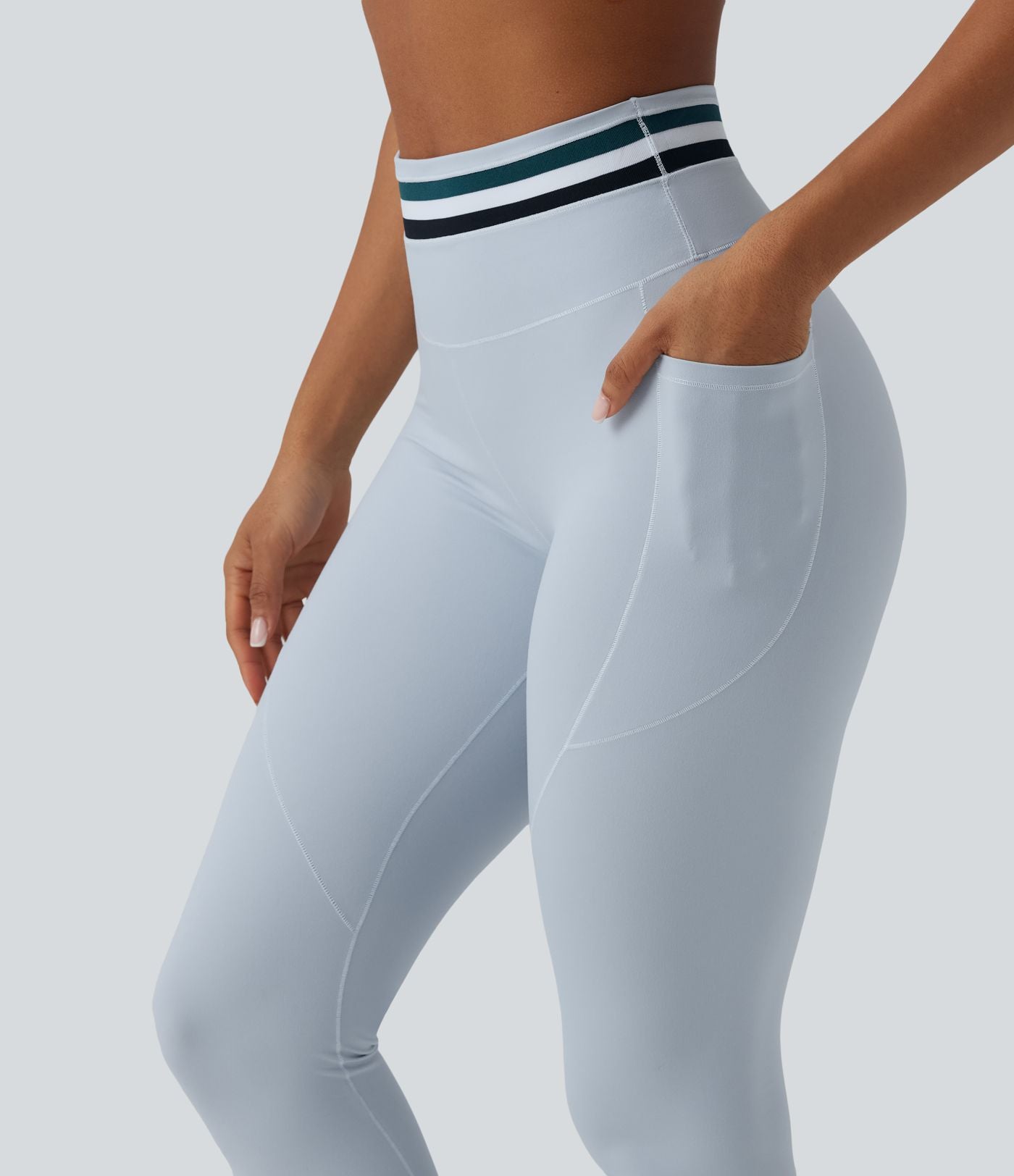 Legging de sport Halara UltraSculpt™ 7/8 gainant taille haute color block à rayures avec poches
