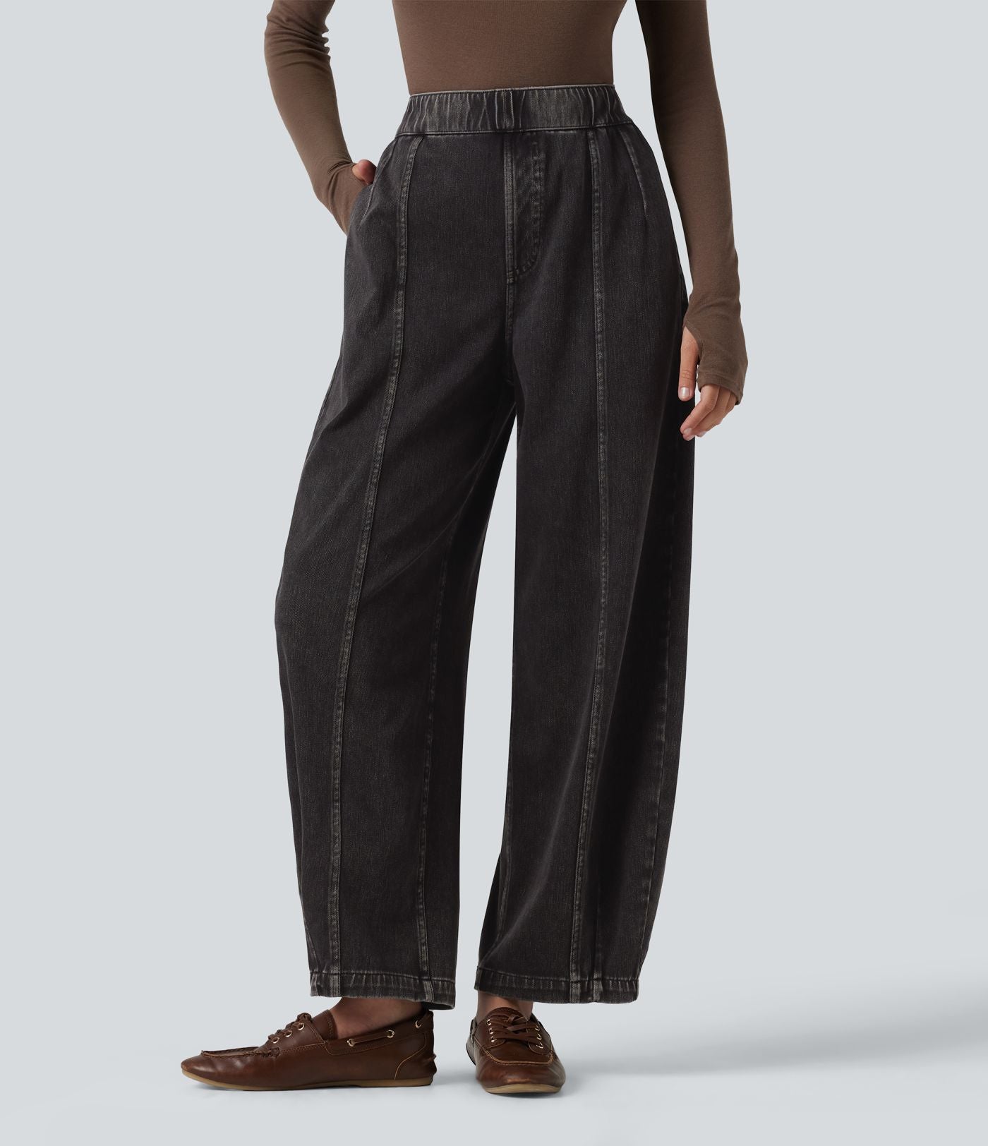 Jean barrel casual taille haute Halara Flex™ à poches