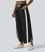 Pantalon de jogging casual large color block taille haute avec cordon de serrage, ourlet courbe et poches