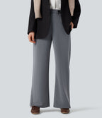 Pantalon tailleur rayé coupe droite taille haute avec poches