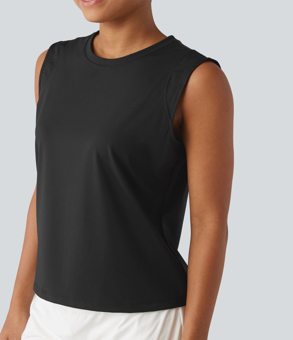 Débardeur de course à col rond en SoftlyZero™ Airy et mesh contrastant respirant à effet frais InstantCool, protection solaire UPF50+