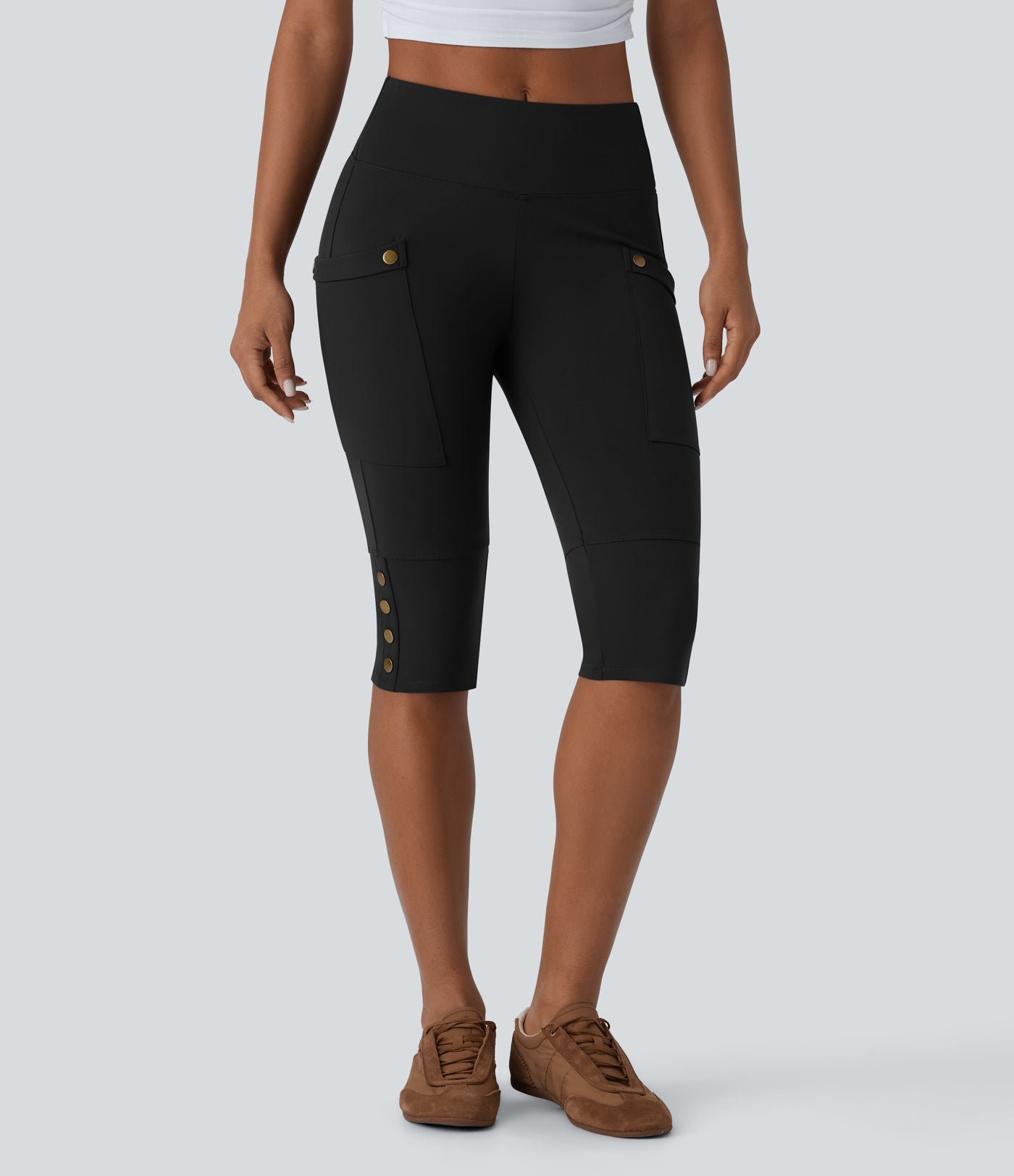 Pantalon pedal pusher ajusté gainant taille haute avec poches décoratives DayStretch