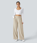 Halara Flex™ Pantalon Tailleur Large Fluide Gaufré Taille Haute Poches Latérales