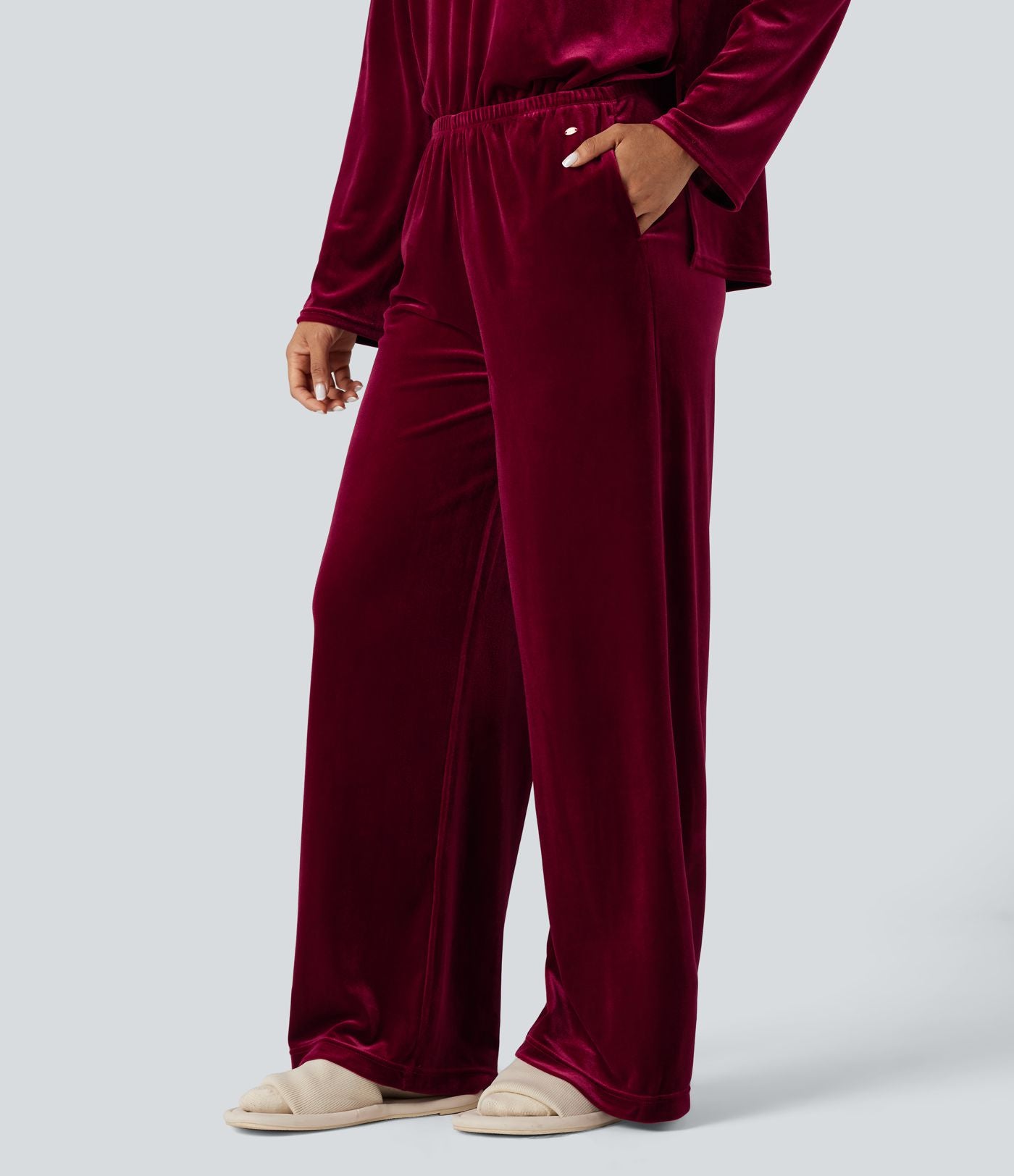 Pantalon détente baggy velours taille haute avec poches