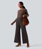 Pantalon tailleur taille haute évasé ample en ponte roma résistant