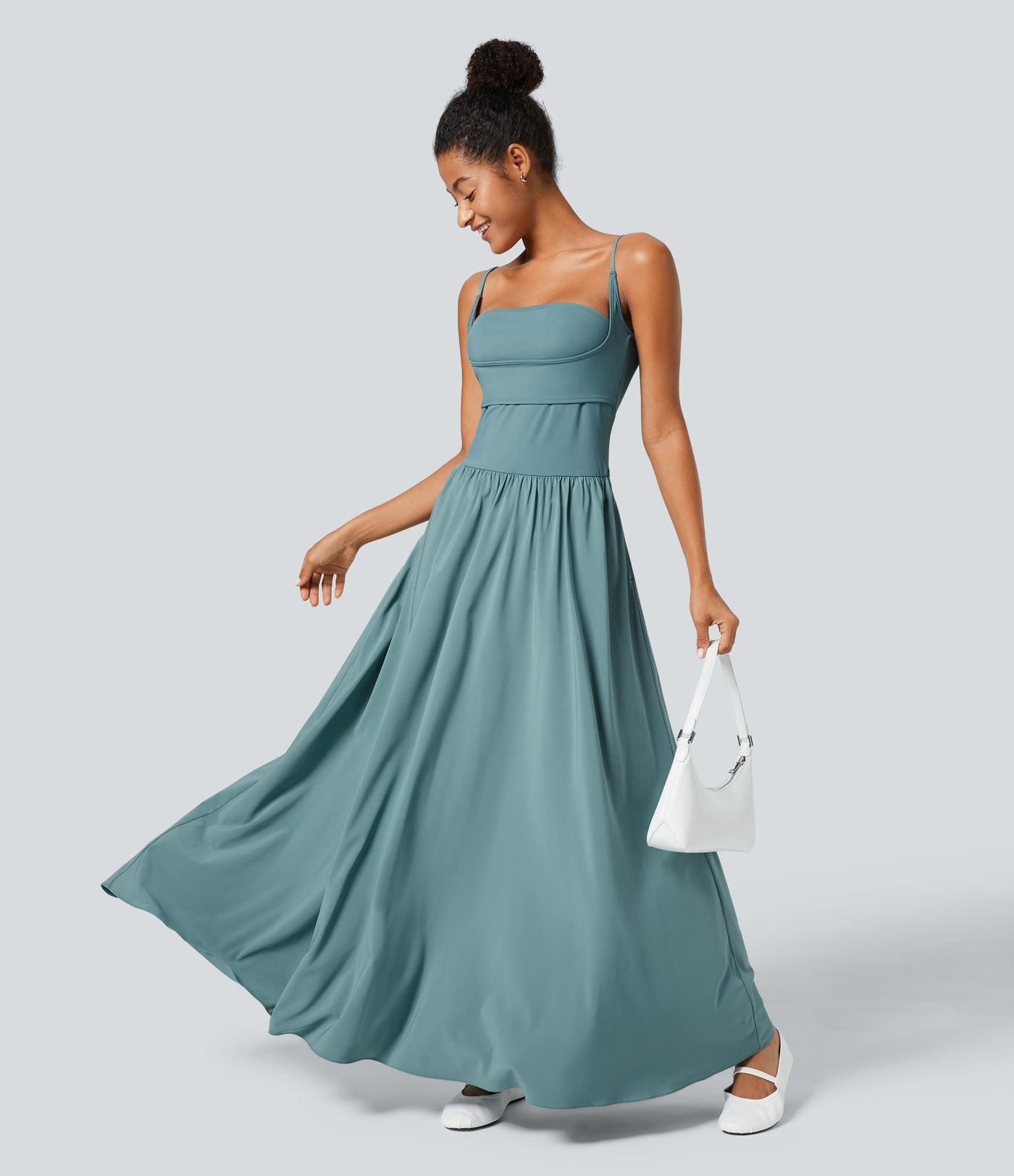 Breezeful™ Robe Débardeur Casual Dos Nu Poches Latérales Plissée Évasée Longue Séchage Rapide